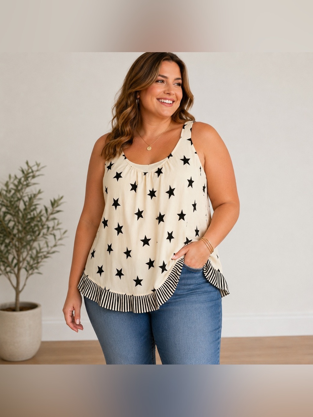 Lane Bryant Star  Swing Tank Black & Ivory Size 24 Lined blouse top Shirt